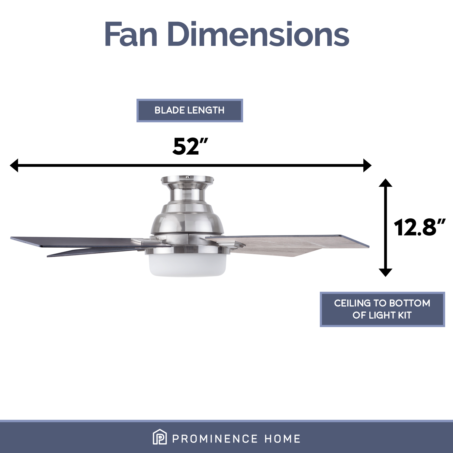 52 Inch Kyrra, Brushed Nickel, Remote Control, Ceiling Fan by Prominence Home