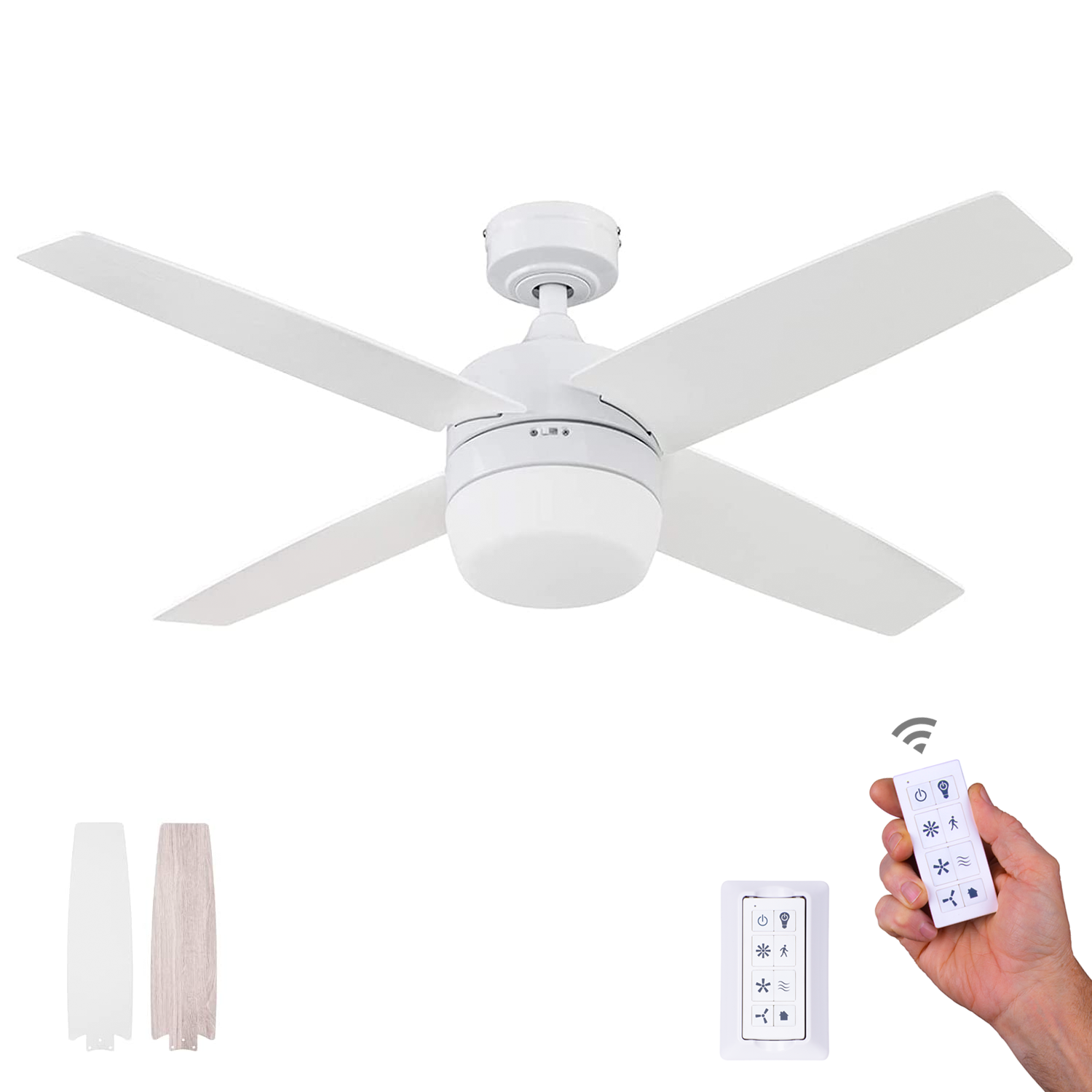 44 Inch Atlas, Bright White, Remote Control, Ceiling Fan by Prominence Home