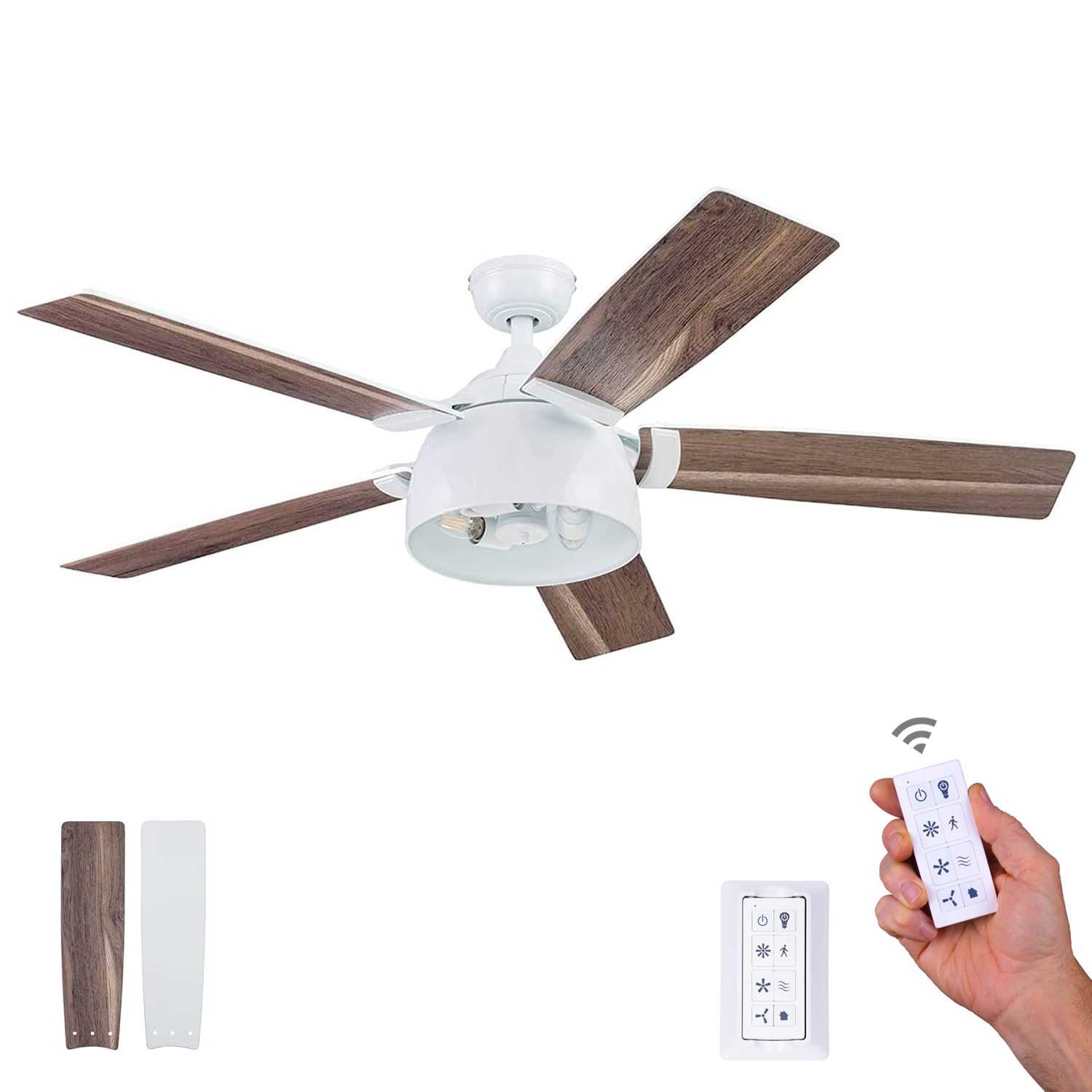 52 Inch Octavia, Bright White, Remote Control, Ceiling Fan by Prominence Home