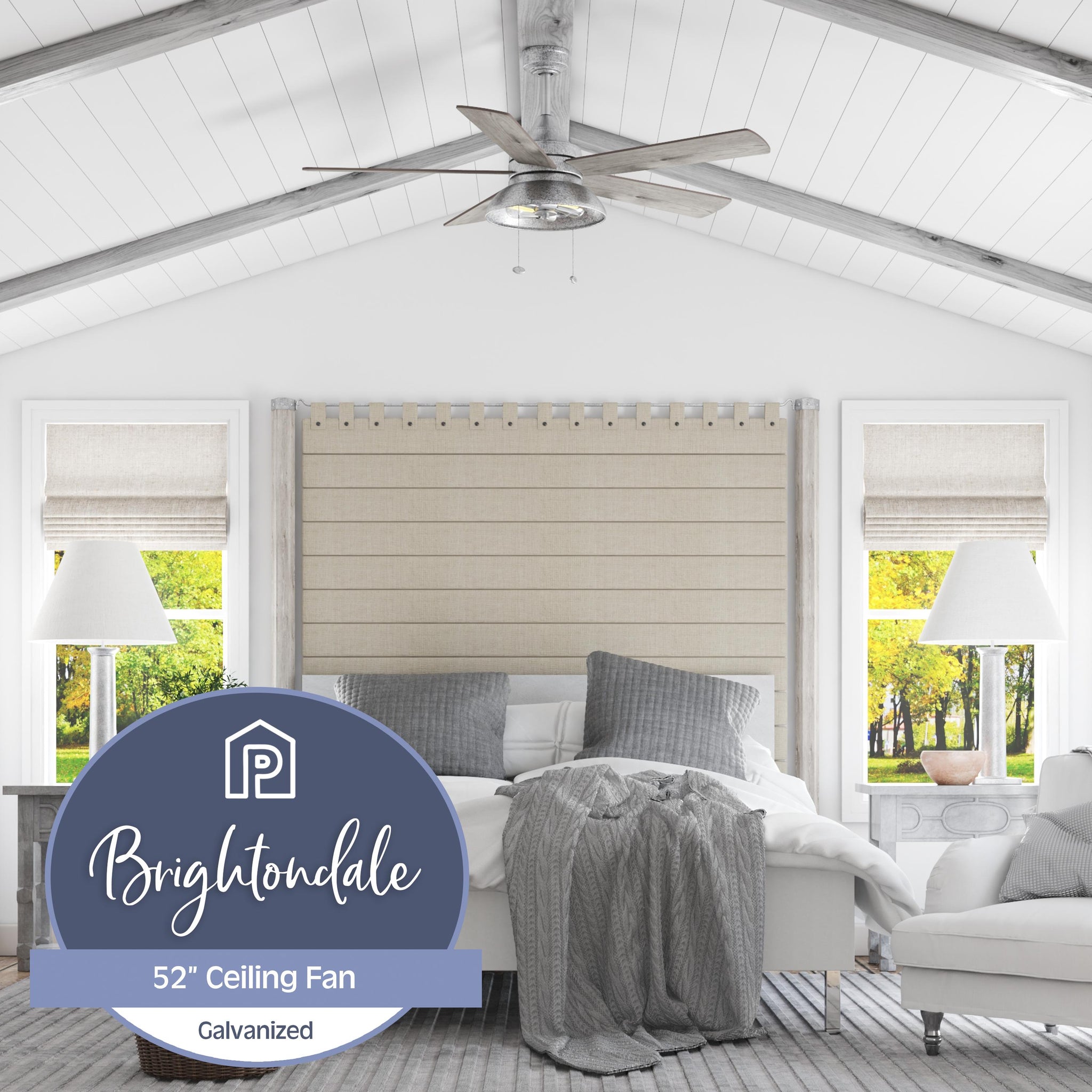 52 Inch Brightondale, Galvanized, Pull Chain, Indoor/Outdoor Ceiling Fan by Prominence Home