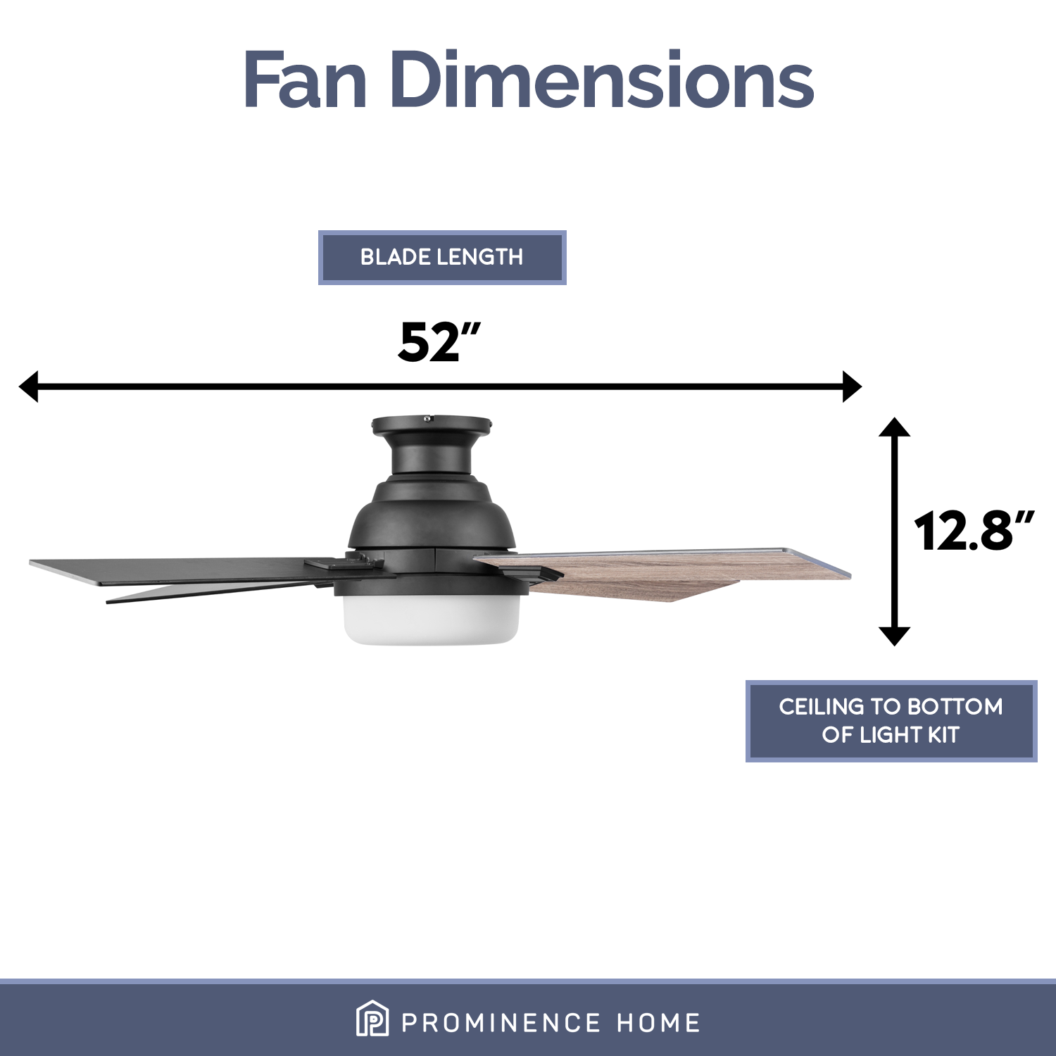 52 Inch Kyrra, Matte Black, Remote Control, Ceiling Fan by Prominence Home