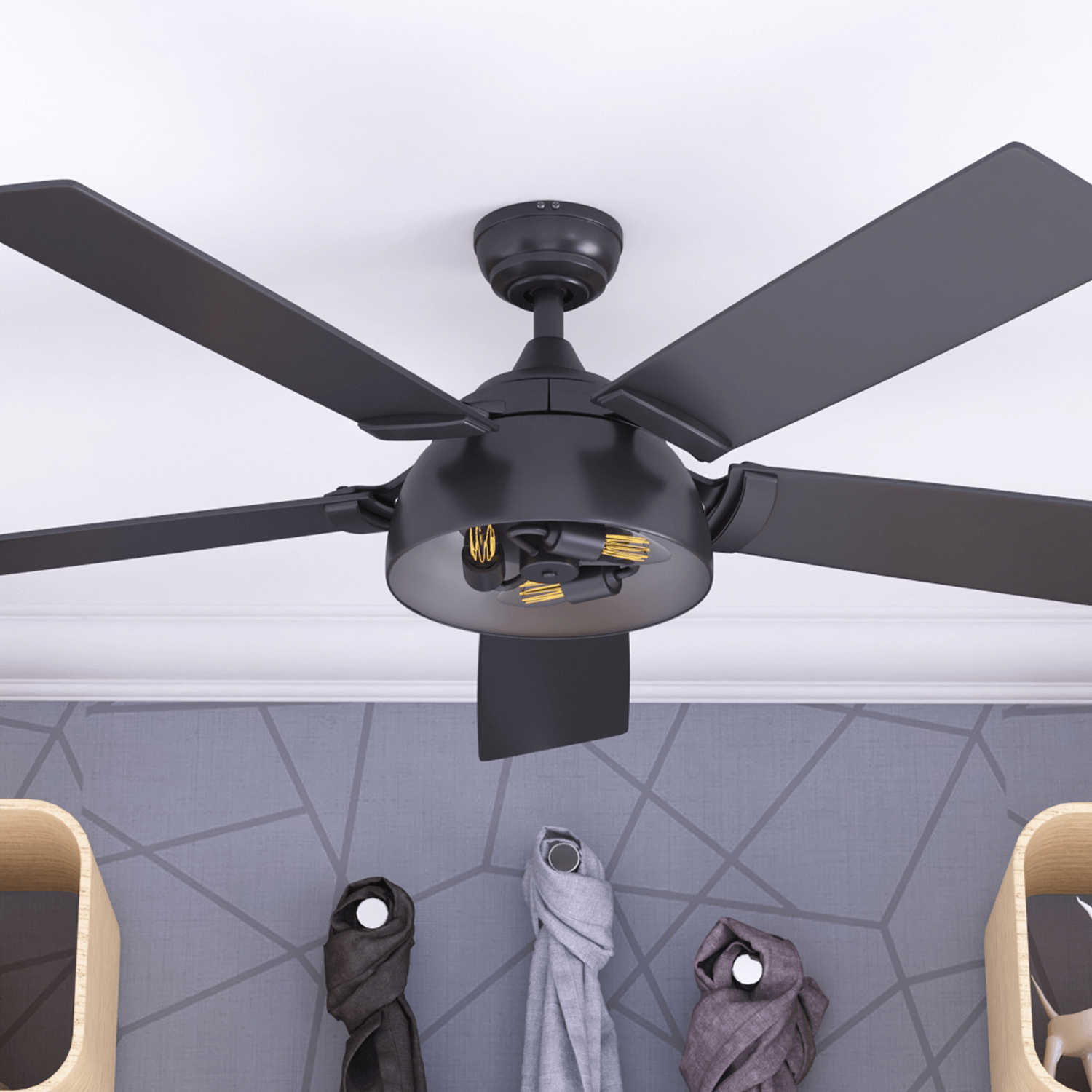 52 Inch Octavia, Matte Black, Remote Control, Ceiling Fan by Prominence Home