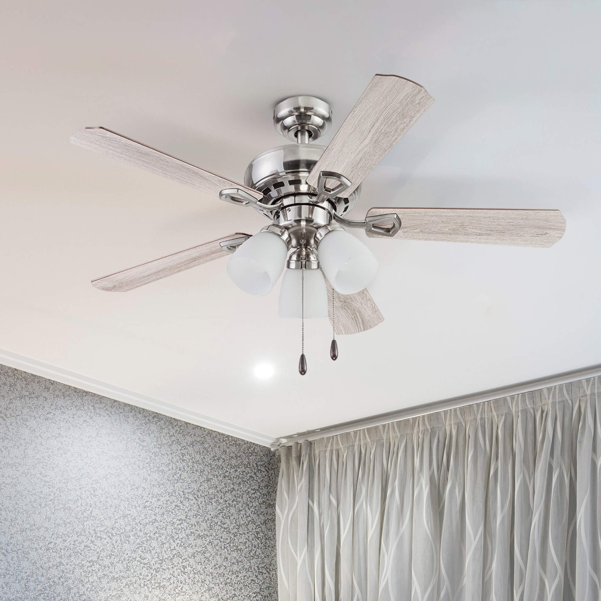 44 Inch Miller Park, Brushed Nickel, Pull Chain, Ceiling Fan by Prominence Home