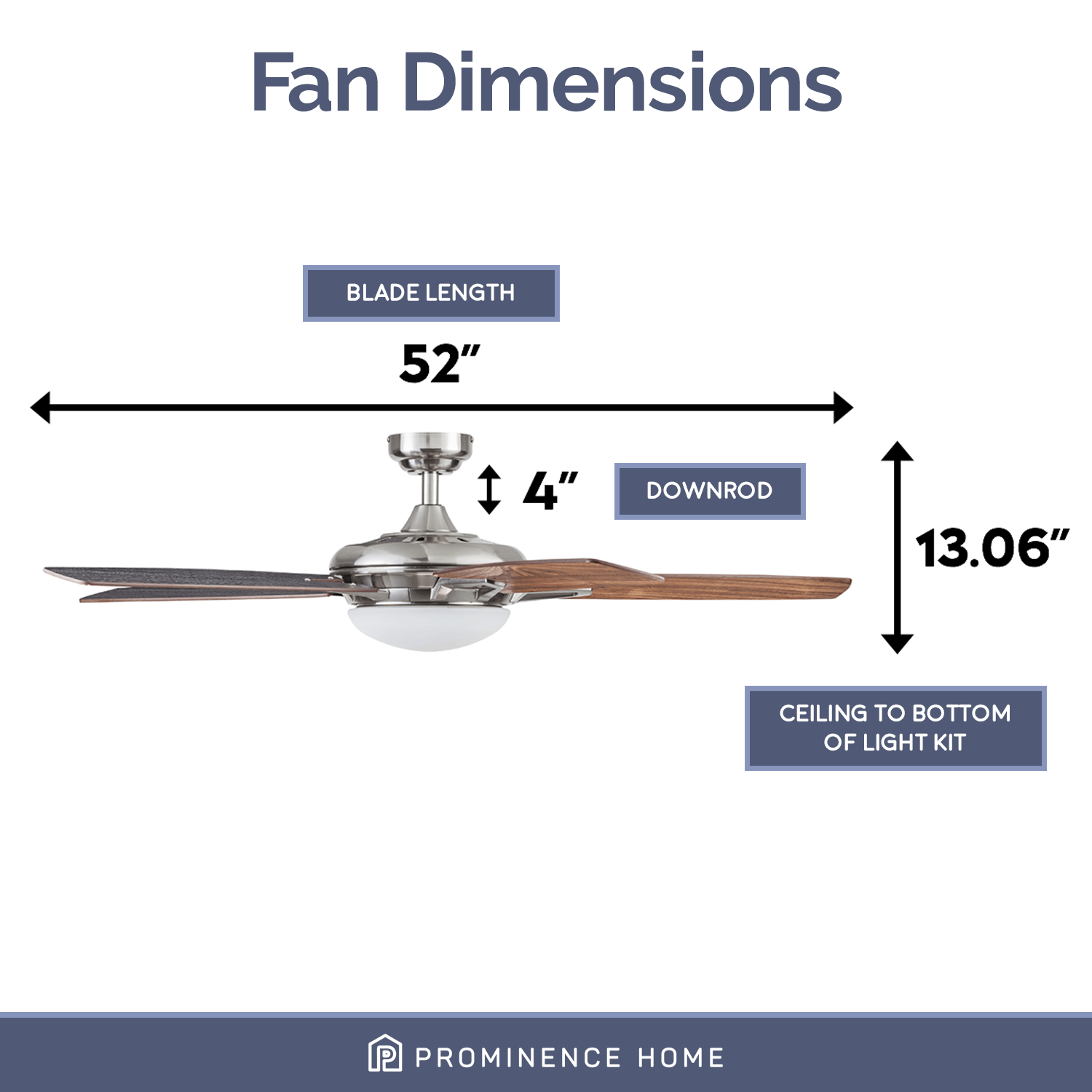 52 Inch Clancy, Brushed Nickel, Remote Control, Ceiling Fan by Prominence Home