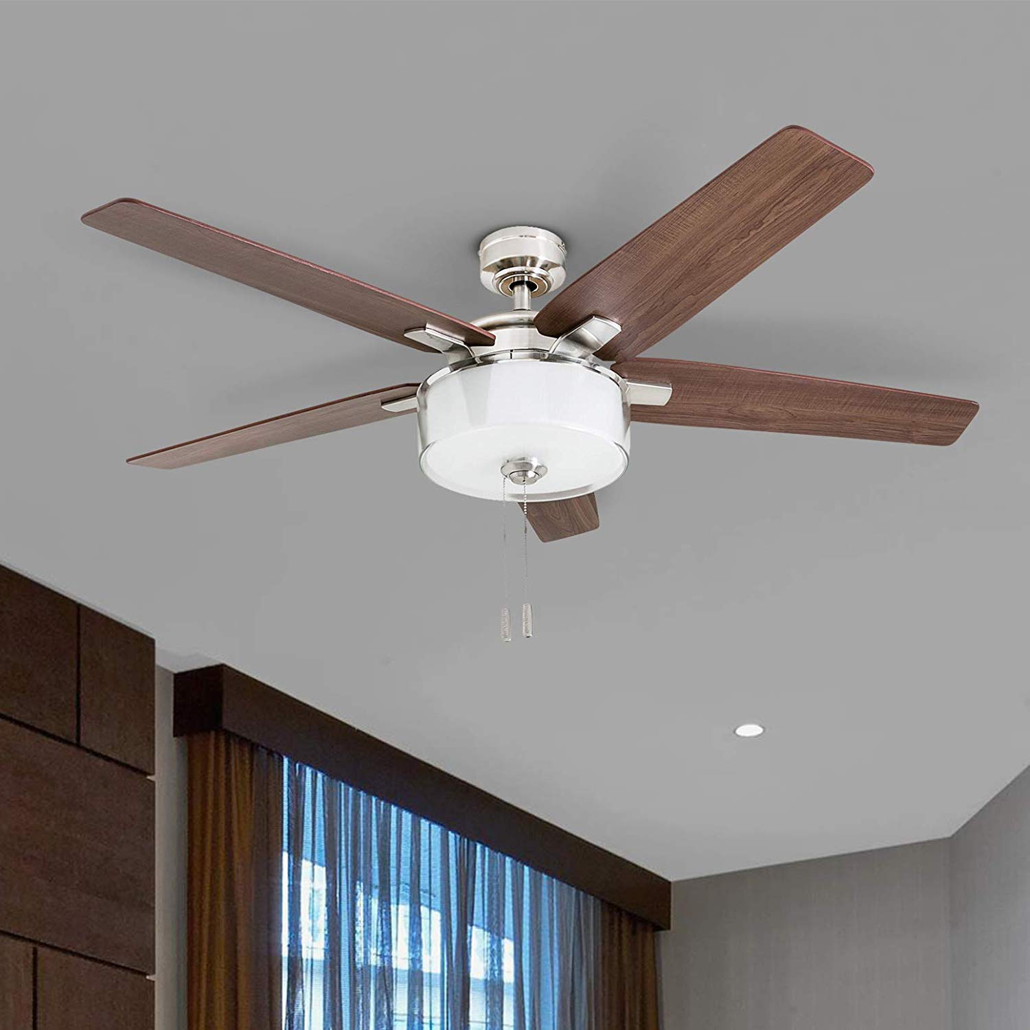 52 Inch Cicero, Brushed Nickel, Pull Chain, Ceiling Fan by Prominence Home